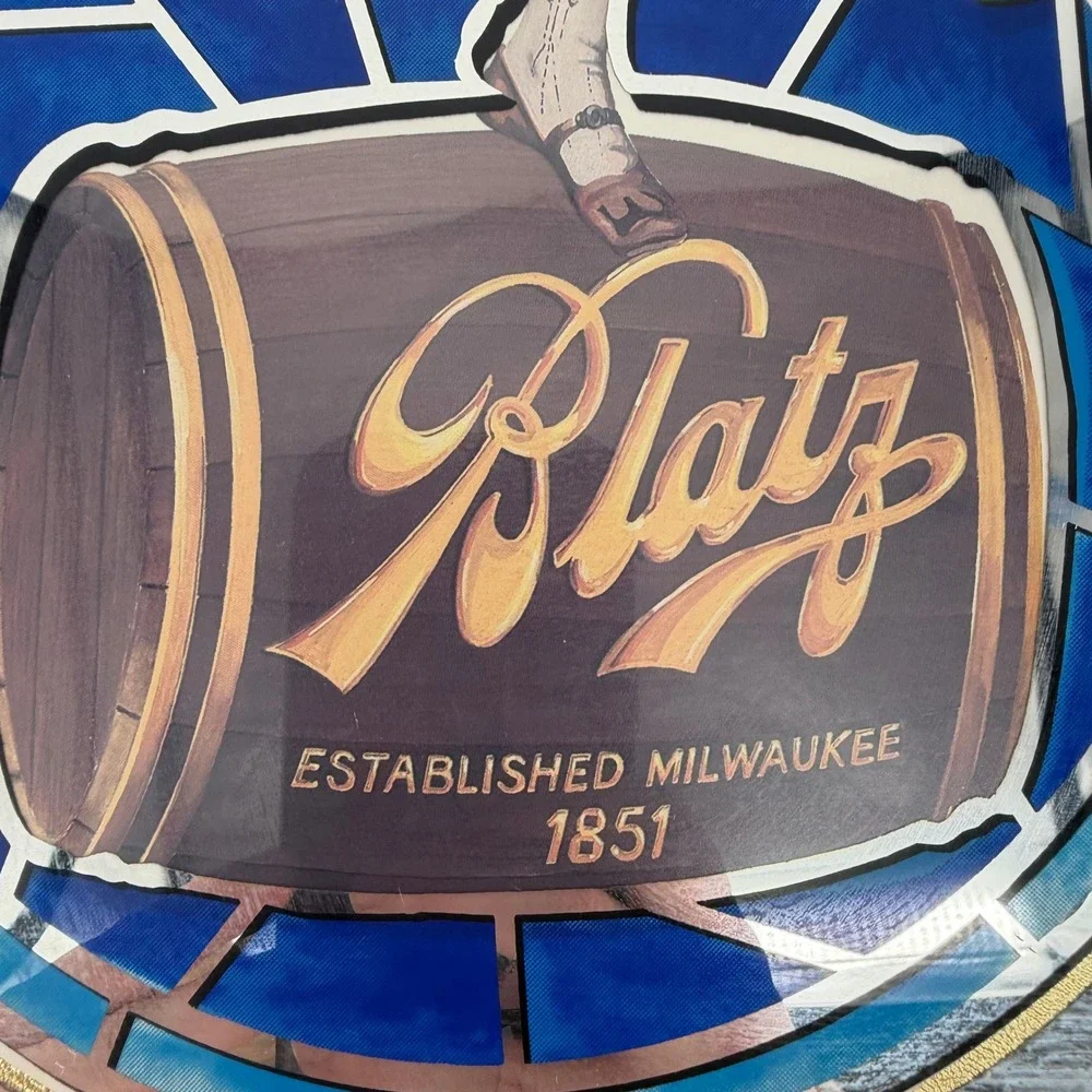 Blatz Beer Bar Mirror Vintage 15x19 Brown Stained Glass Style Girl Barrel Decor